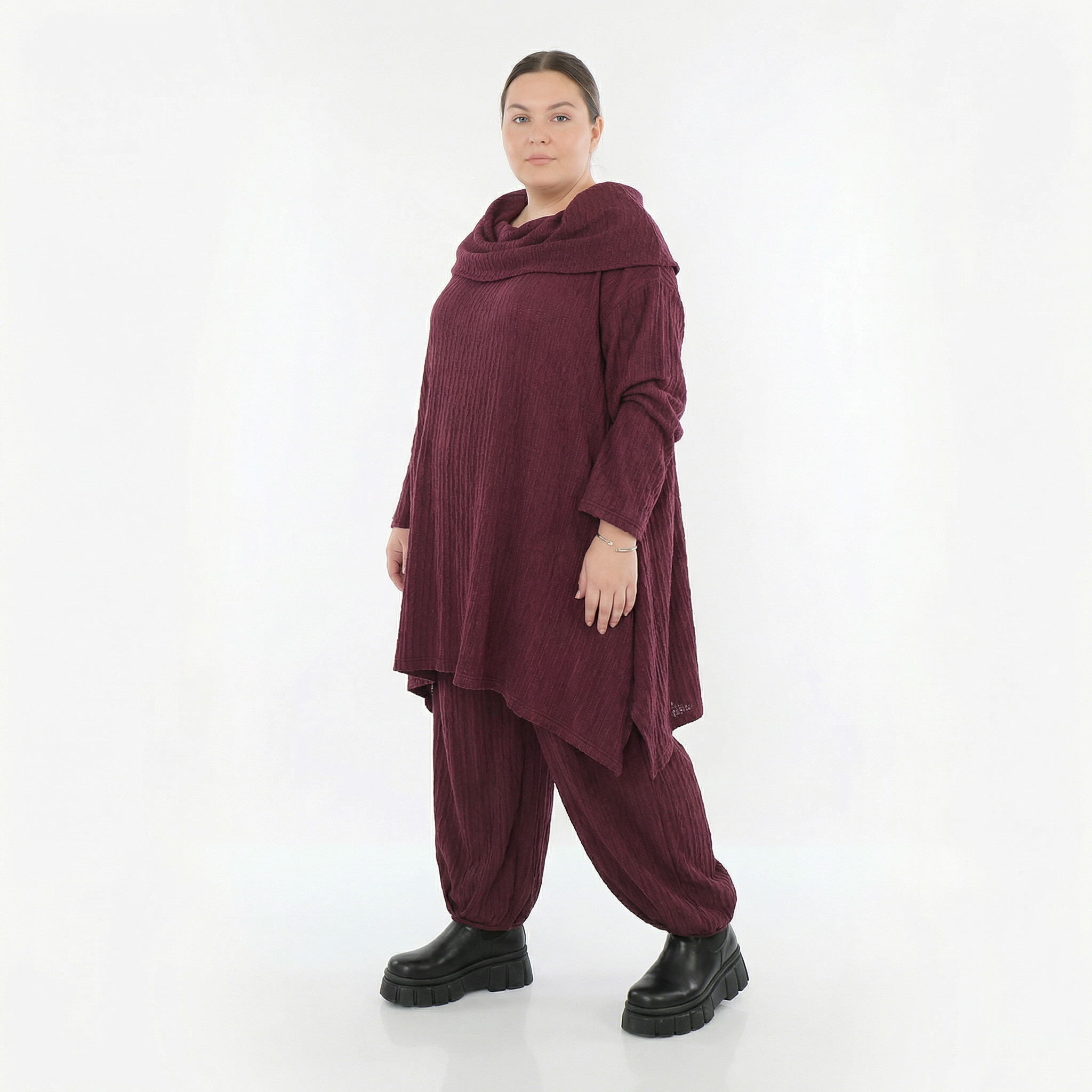 Ballonhose von AKH Fashion aus Materialmix, 1532.05920, Burgundy, Wellen, Ausgefallen