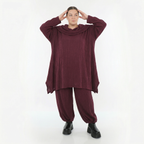 Ballonhose in Burgundy aus Feinstrick mit Ajourmuster Wellenstruktur weich und elegant