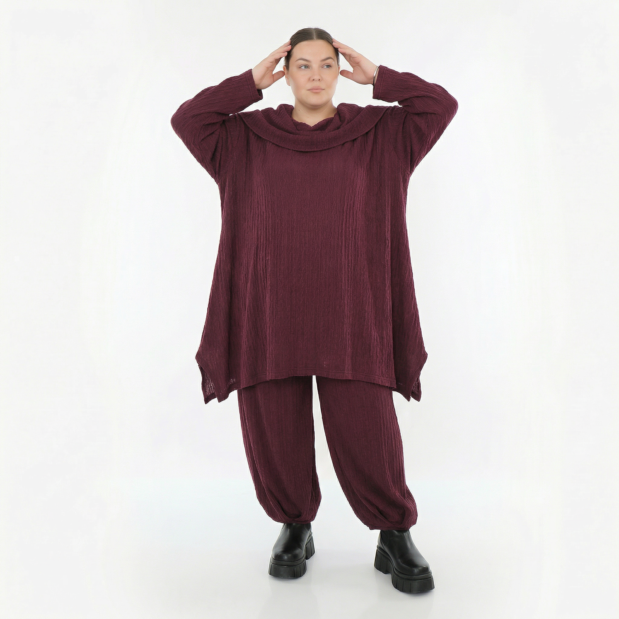 Ballonhose von AKH Fashion aus Materialmix, 1532.05920, Burgundy, Wellen, Ausgefallen