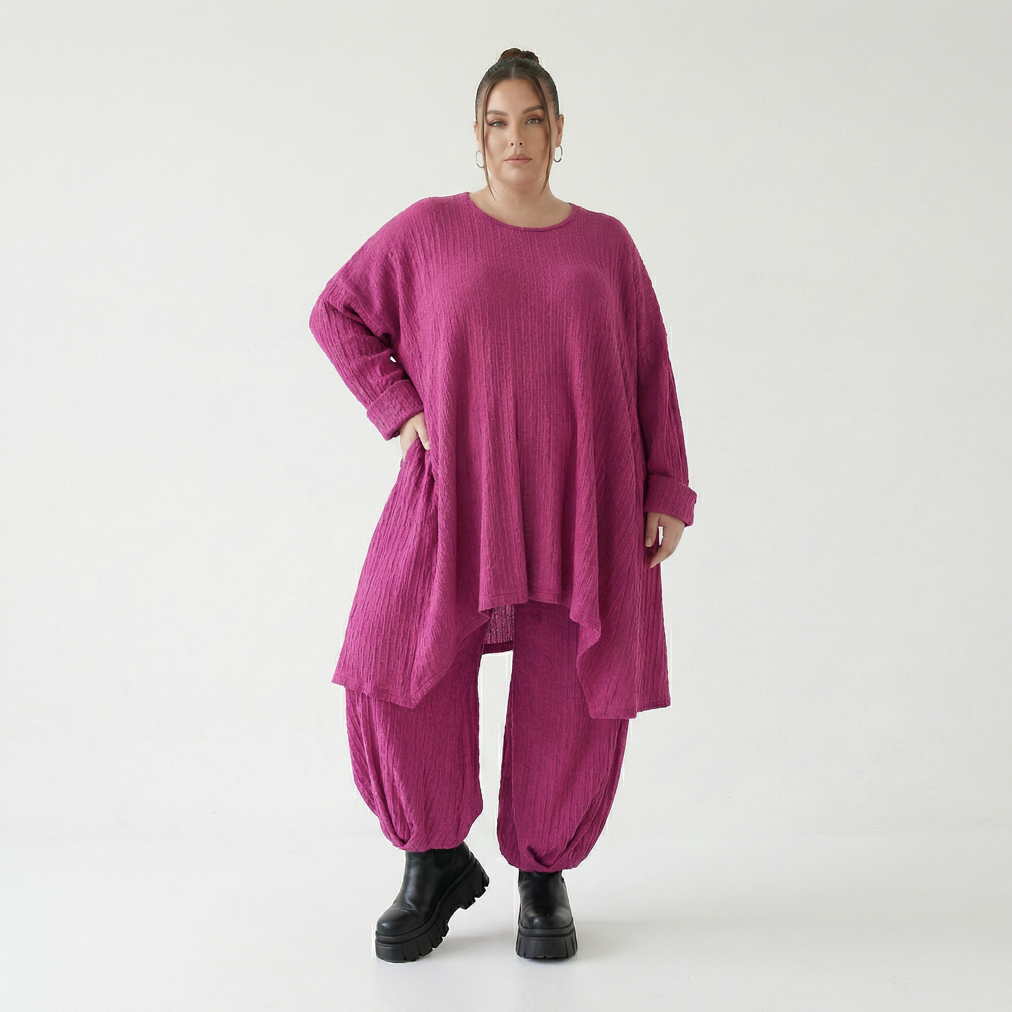 Ballonhose von AKH Fashion aus Materialmix, 1532.05920, Fuchsia, Wellen, Ausgefallen