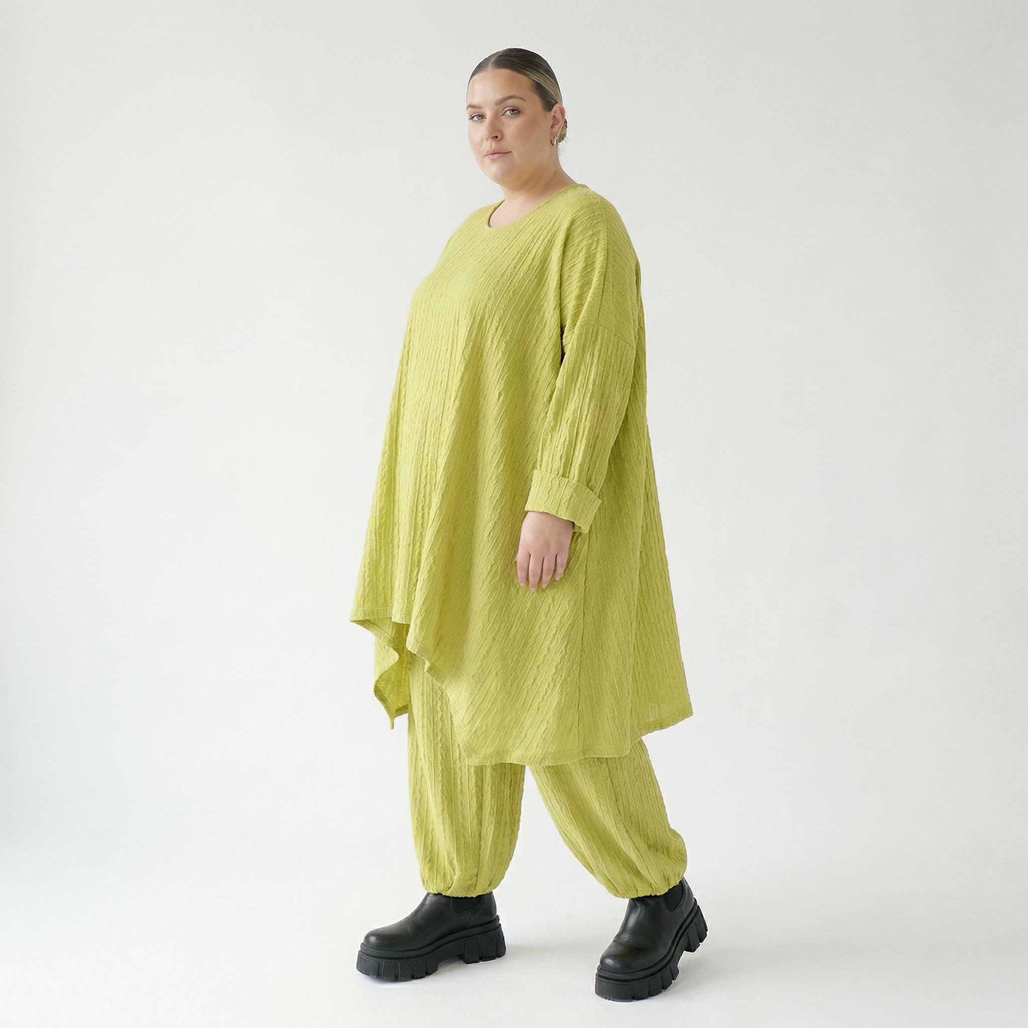 A-Form Bigshirt von AKH Fashion aus Materialmix, 1532.07014, Lime, Wellen, Ausgefallen