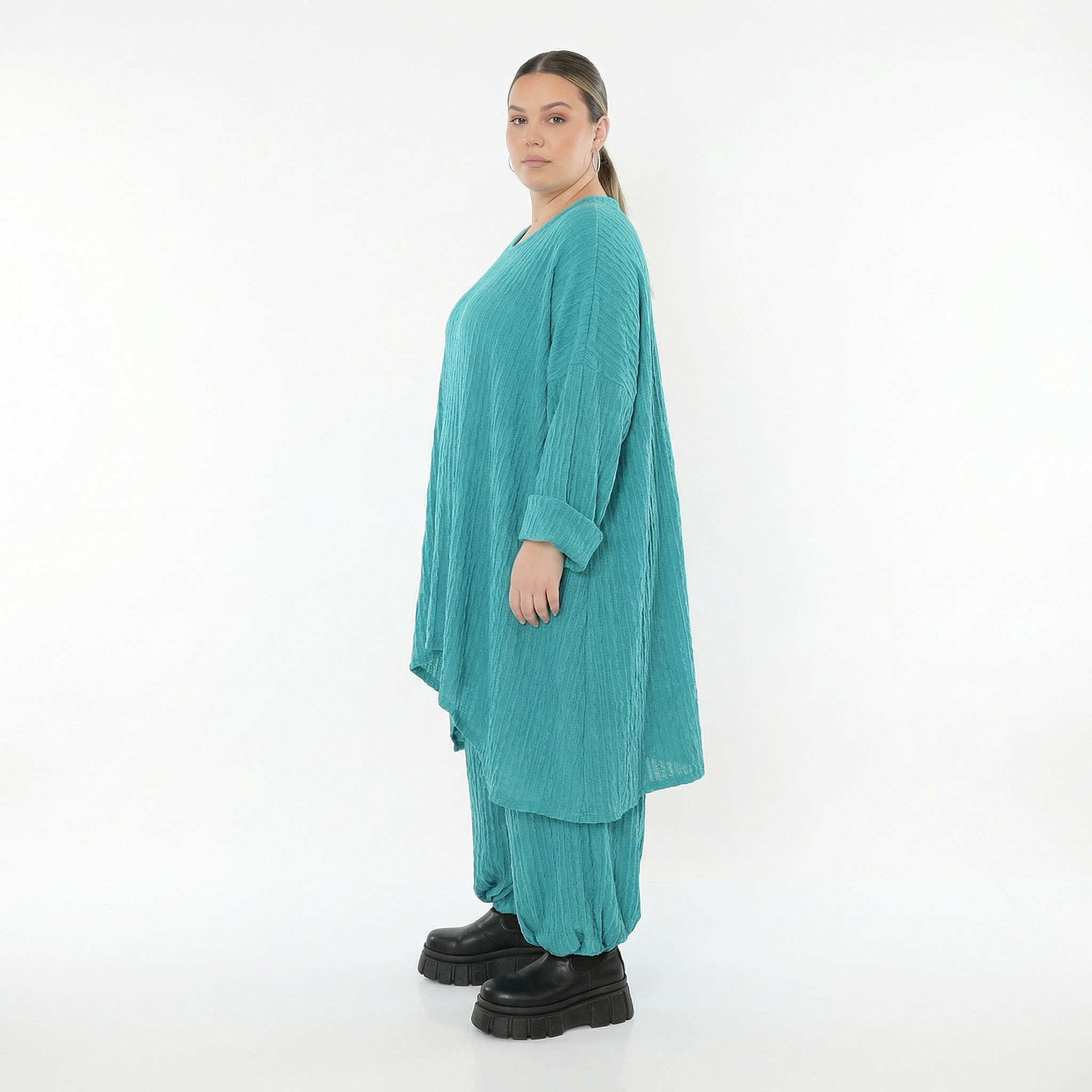 A-Form Bigshirt von AKH Fashion aus Materialmix, 1532.07014, PetrolBlau, Wellen, Ausgefallen