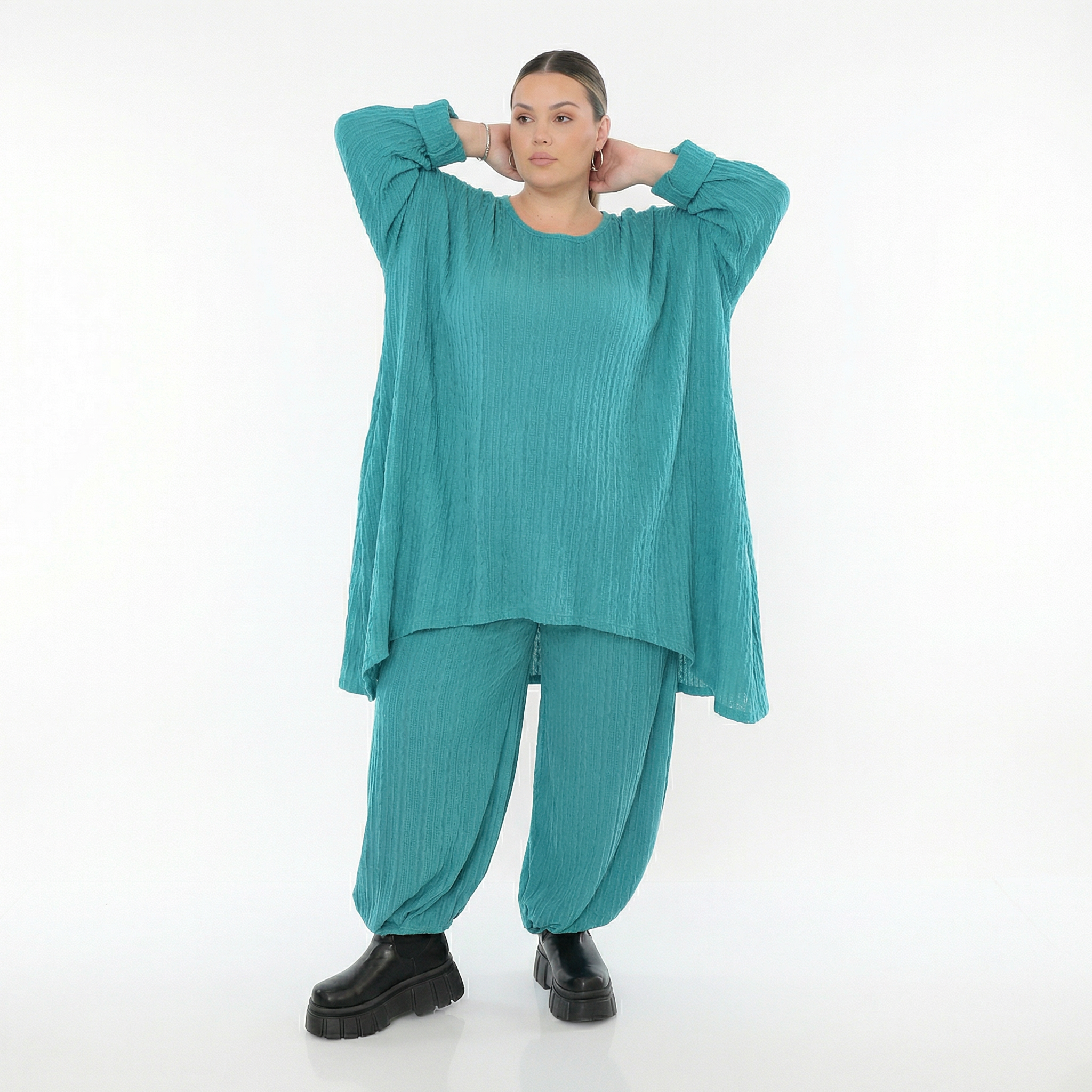 A-Form Bigshirt von AKH Fashion aus Materialmix, 1532.07014, PetrolBlau, Wellen, Ausgefallen