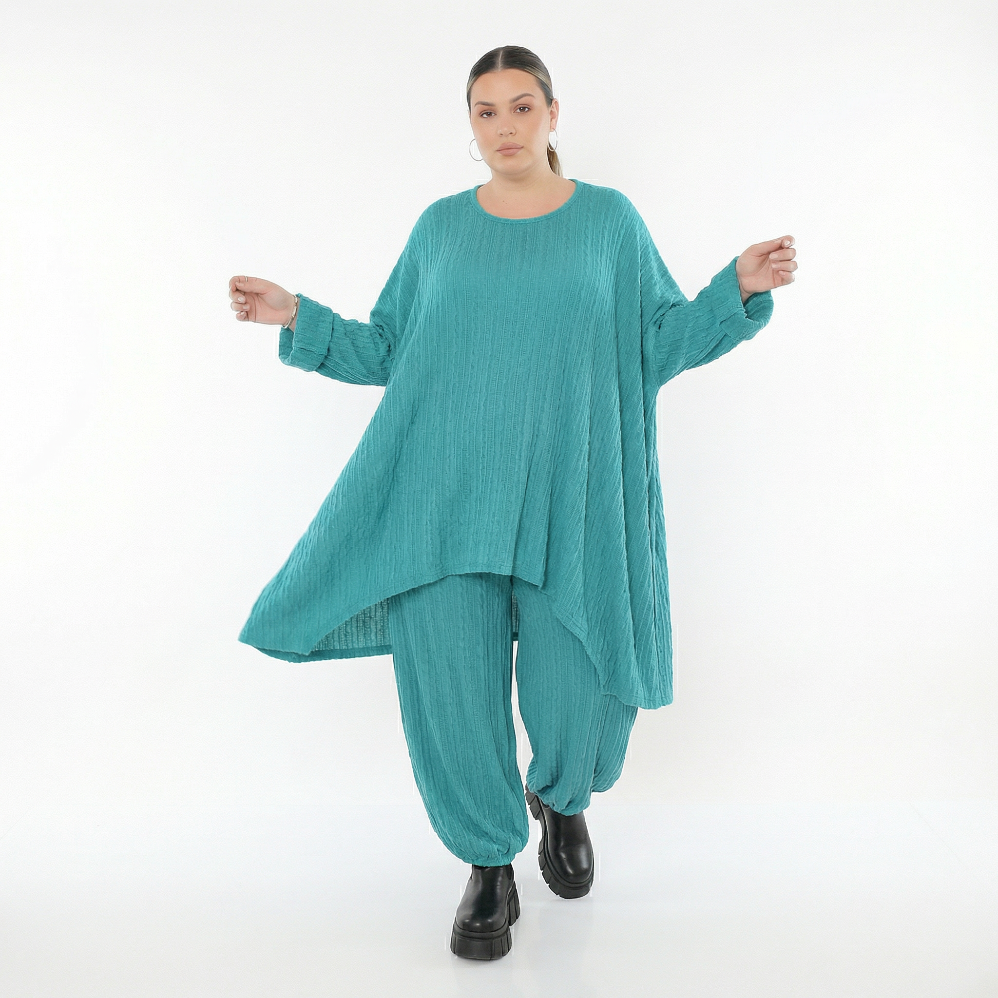 A-Form Bigshirt von AKH Fashion aus Materialmix, 1532.07014, PetrolBlau, Wellen, Ausgefallen