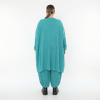 Petrolblaue Ballonhose aus weichem Stretchstrick mit Ajourmuster und Wellenoptik elegant