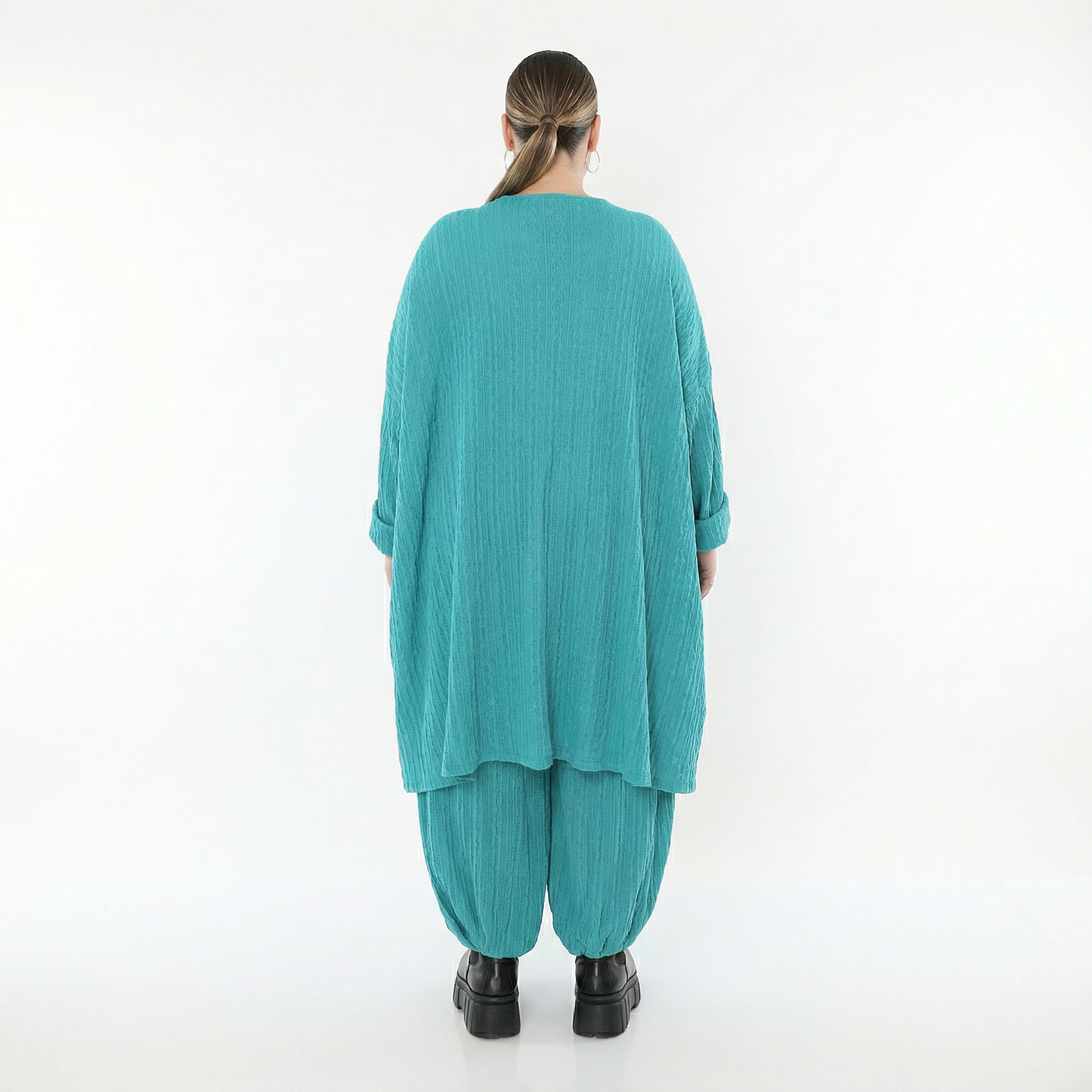 A-Form Bigshirt von AKH Fashion aus Materialmix, 1532.07014, PetrolBlau, Wellen, Ausgefallen