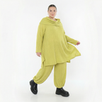 Lime Feinstrickshirt in A-Form mit Rollkragen Wellenmuster Ajournmuster und langen Ärmeln