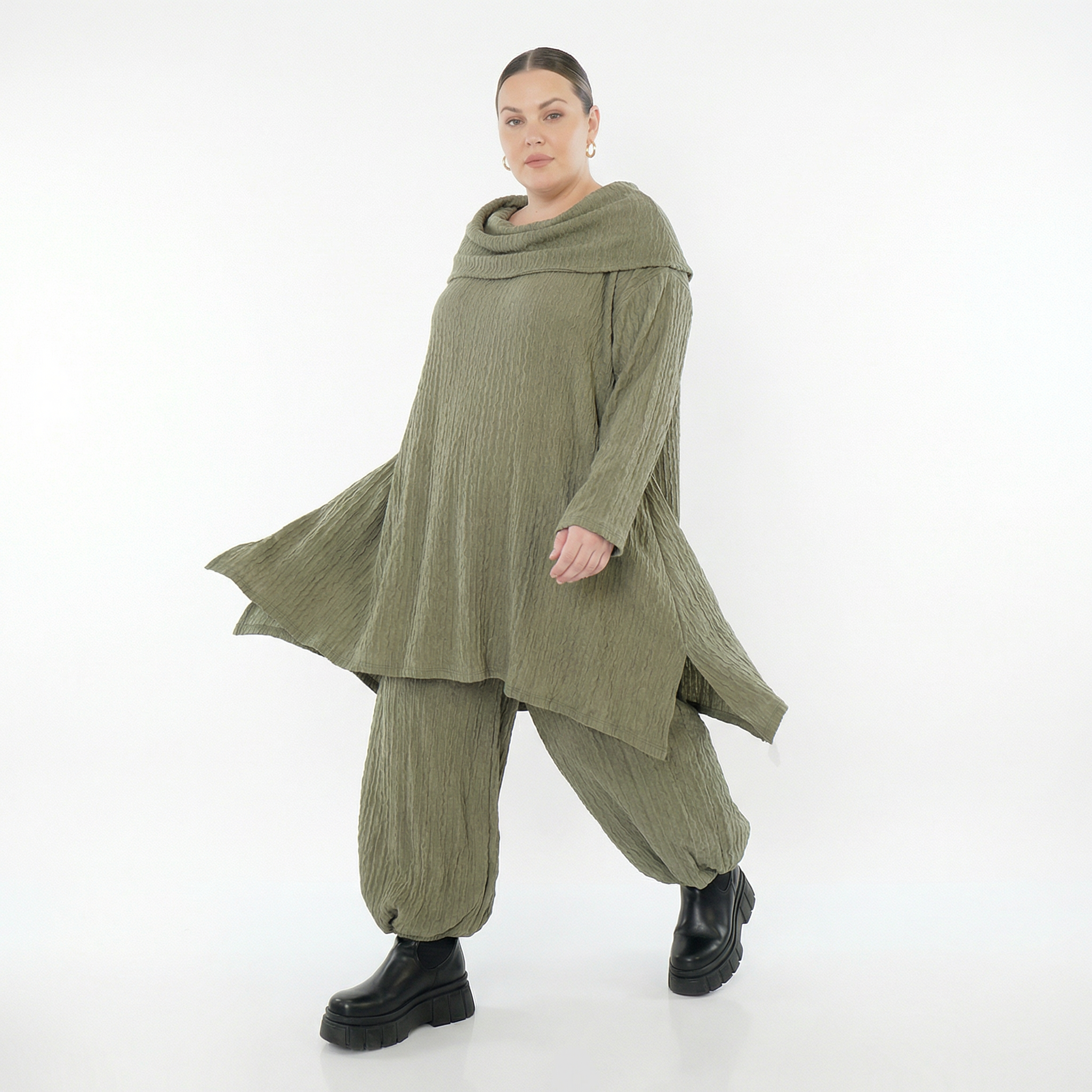 A-Form Bigshirt von AKH Fashion aus Materialmix, 1532.07145, Olive, Wellen, Ausgefallen