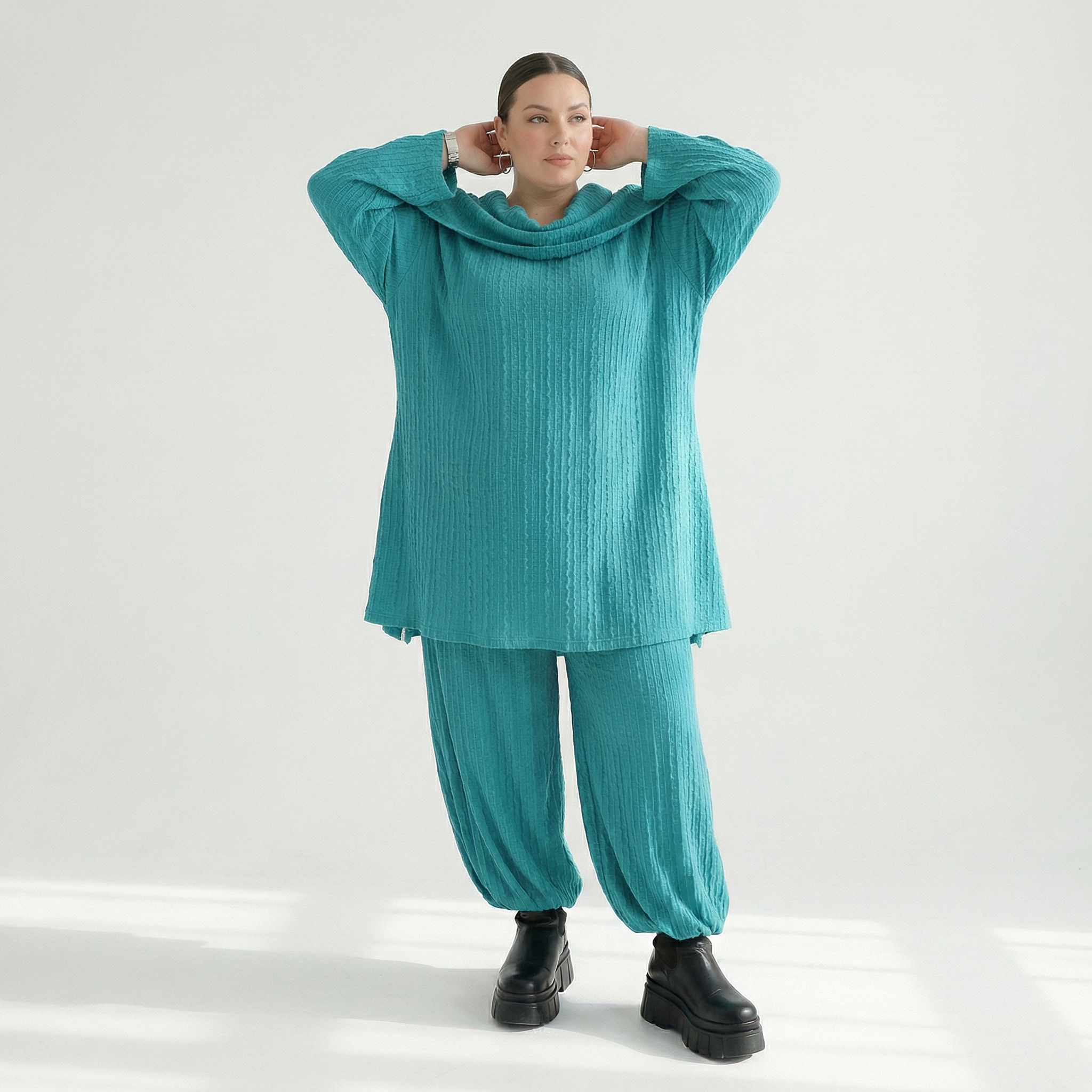 A-Form Bigshirt von AKH Fashion aus Materialmix, 1532.07145, PetrolBlau, Wellen, Ausgefallen