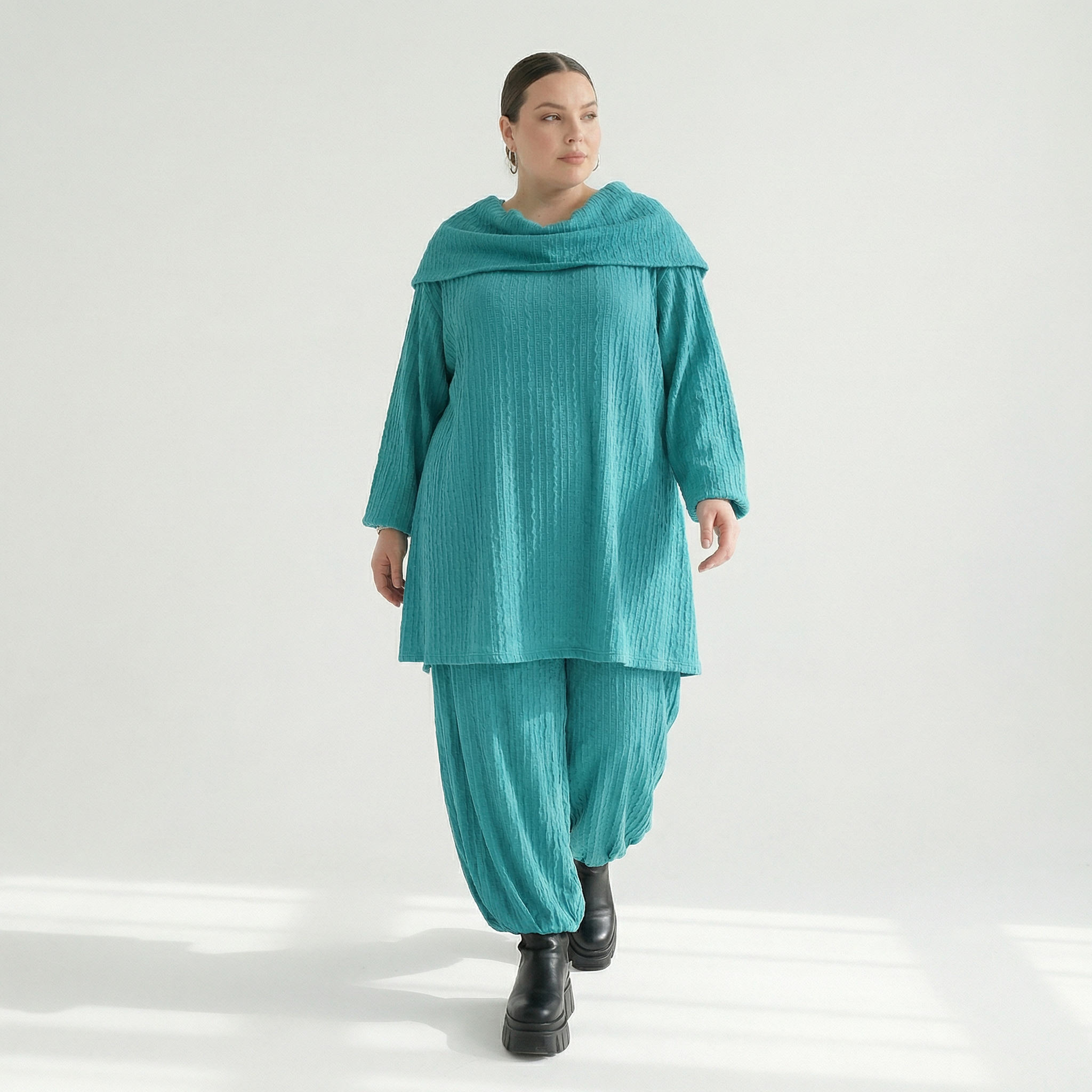 A-Form Bigshirt von AKH Fashion aus Materialmix, 1532.07145, PetrolBlau, Wellen, Ausgefallen