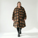 AKH Fashion Jacke in Glocken-Form, aus Polyester, 1535.02225, Cognac/Beige/Grau, Kariert
