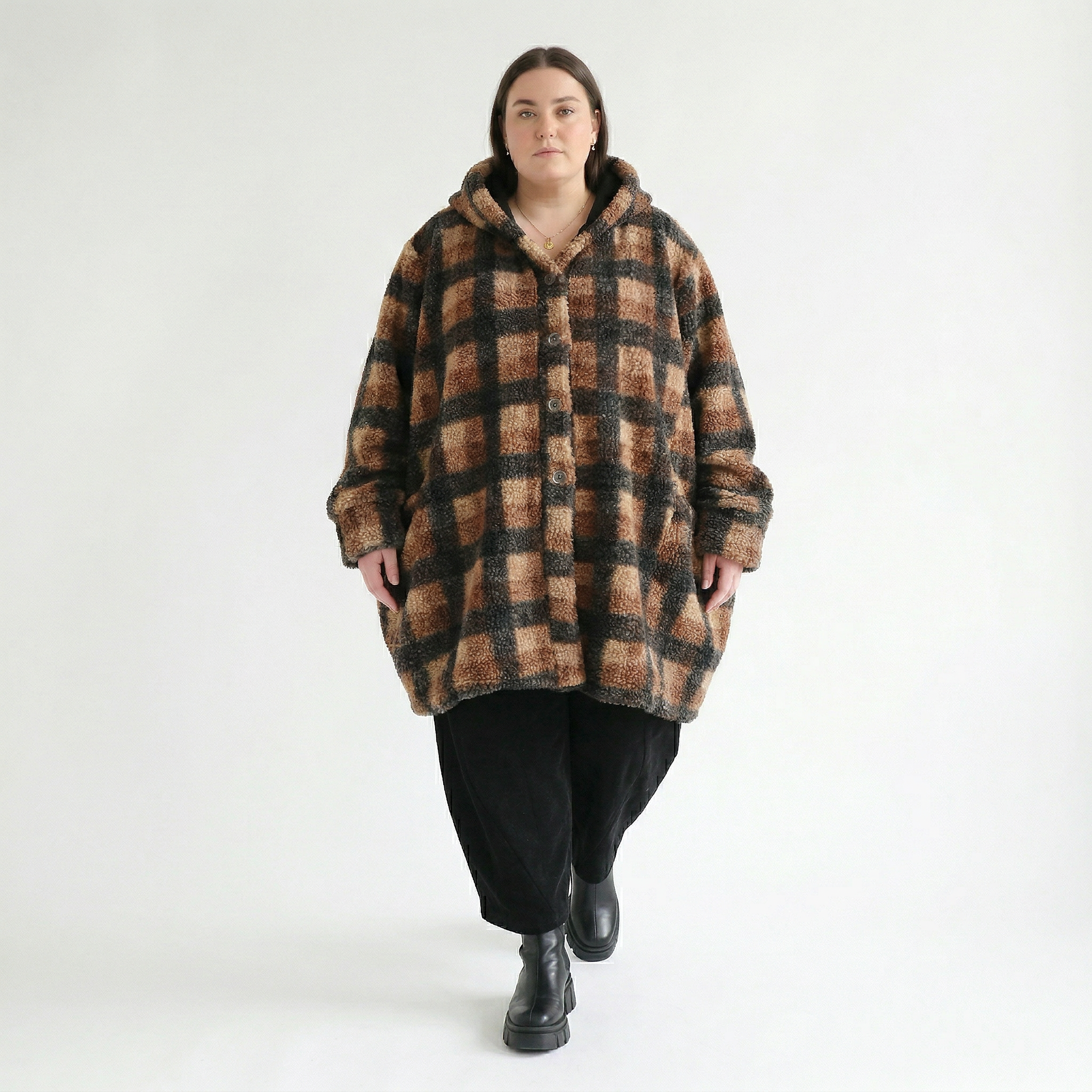  Ballonjacke von AKH Fashion aus Polyester, 1535.06660, Cognac/Beige/Grau, Kariert, Schick