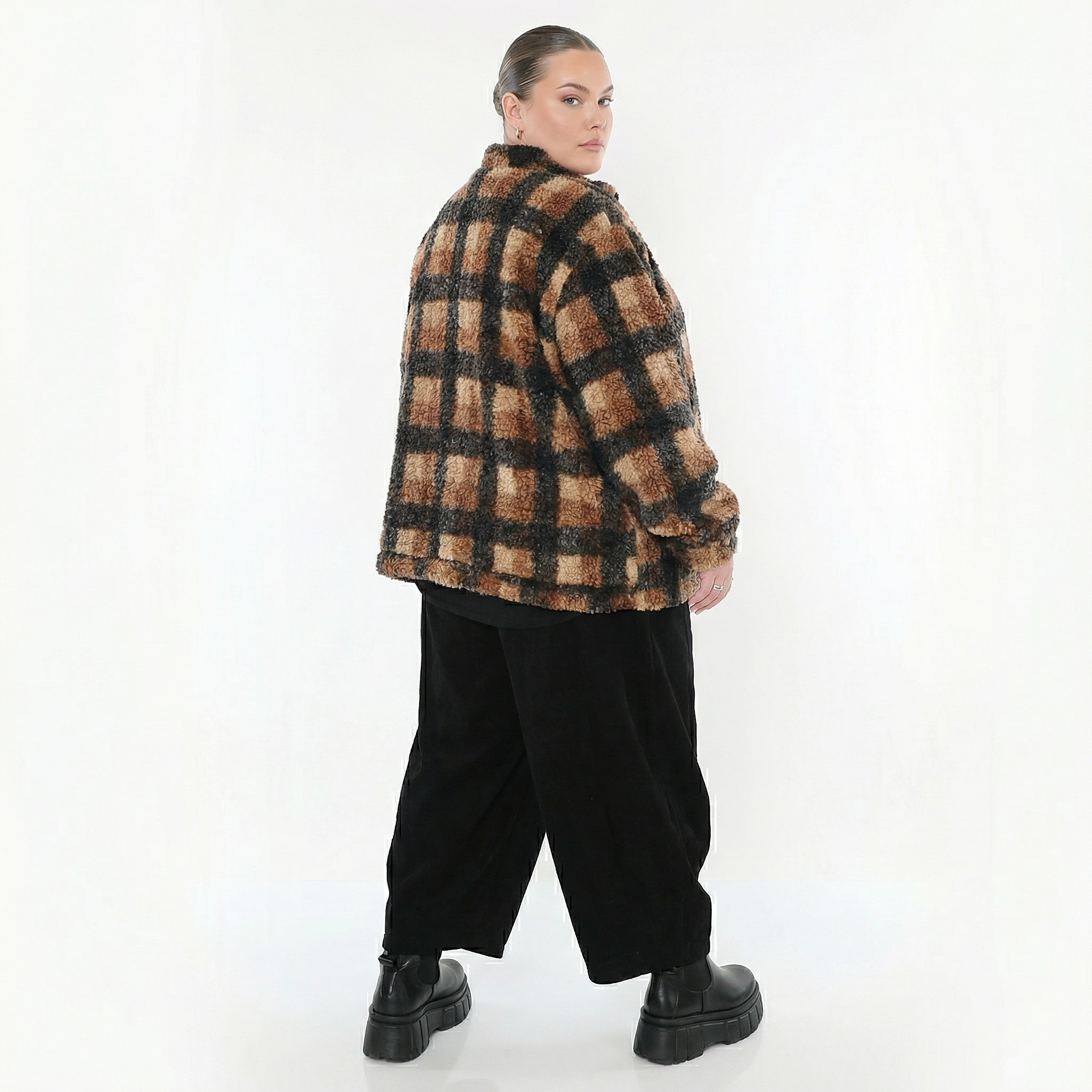 AKH Fashion Jacke in kastiger Form, aus Polyester, 1535.07017, Cognac/Beige/Grau, Kariert