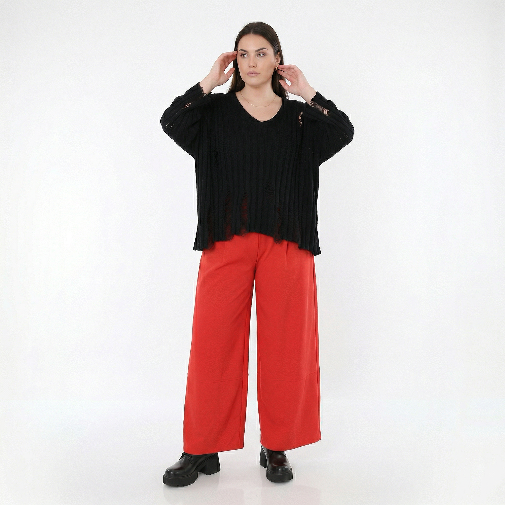  Marlene Hose von AKH Fashion aus Materialmix, 1536.00122, Rot, Ausgefallen, Zeitlos