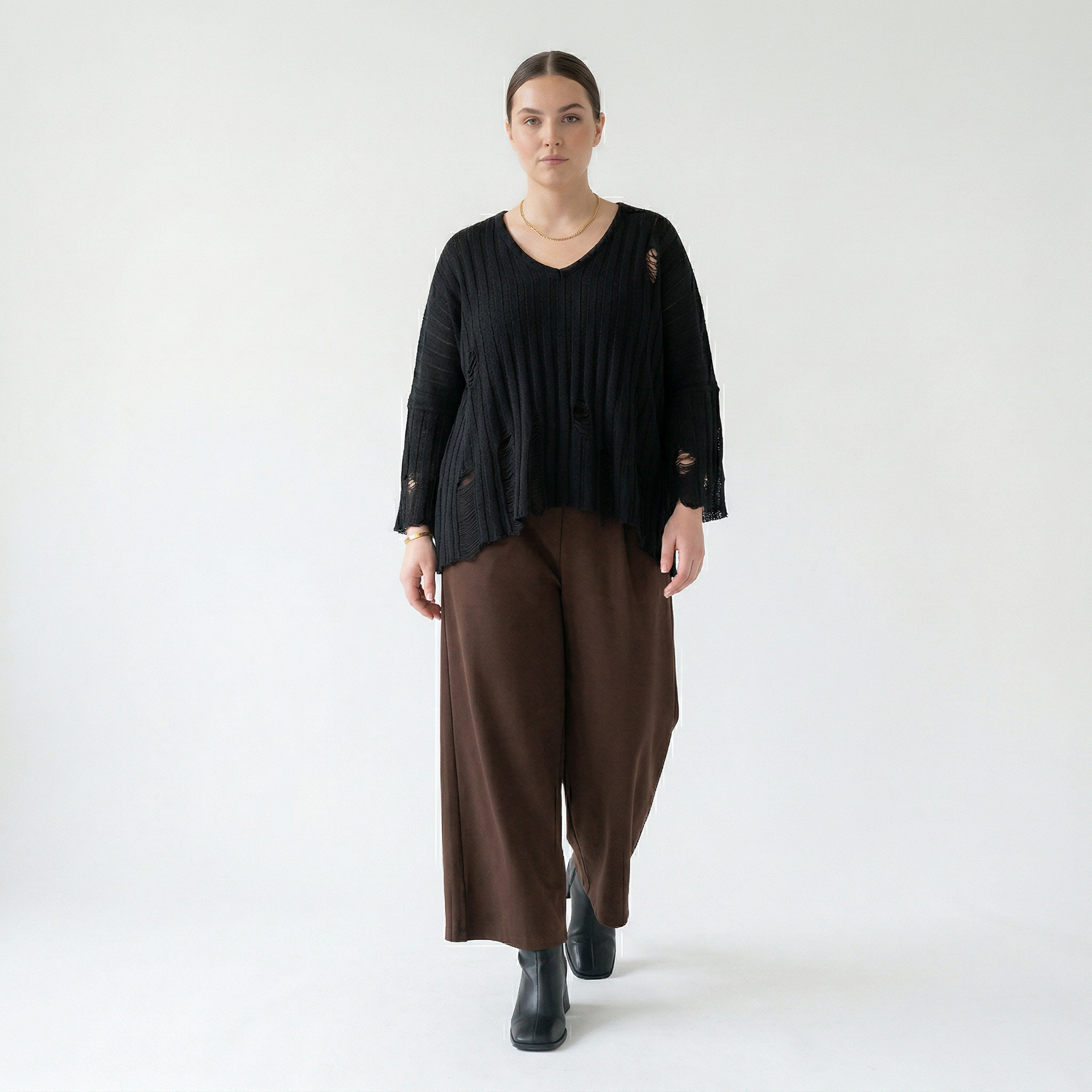  AKH Fashion Hose in gerader Form, aus Materialmix, 1536.00225, Braun, Ausgefallen, Zeitlos