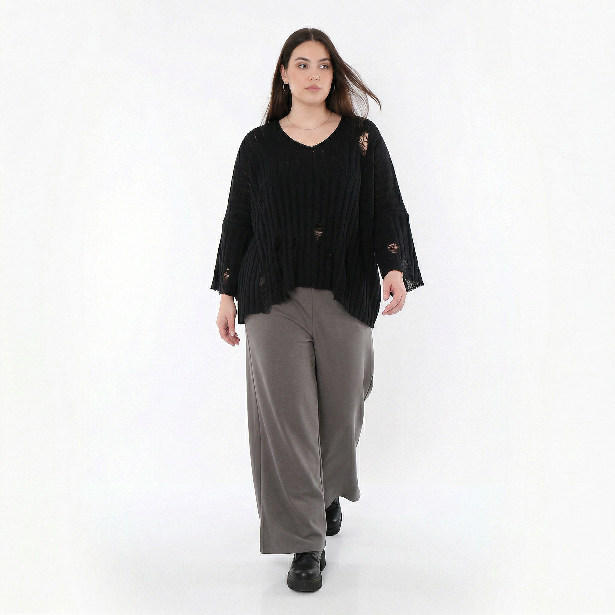  AKH Fashion Hose in gerader Form, aus Materialmix, 1536.00225, Grau, Ausgefallen, Zeitlos