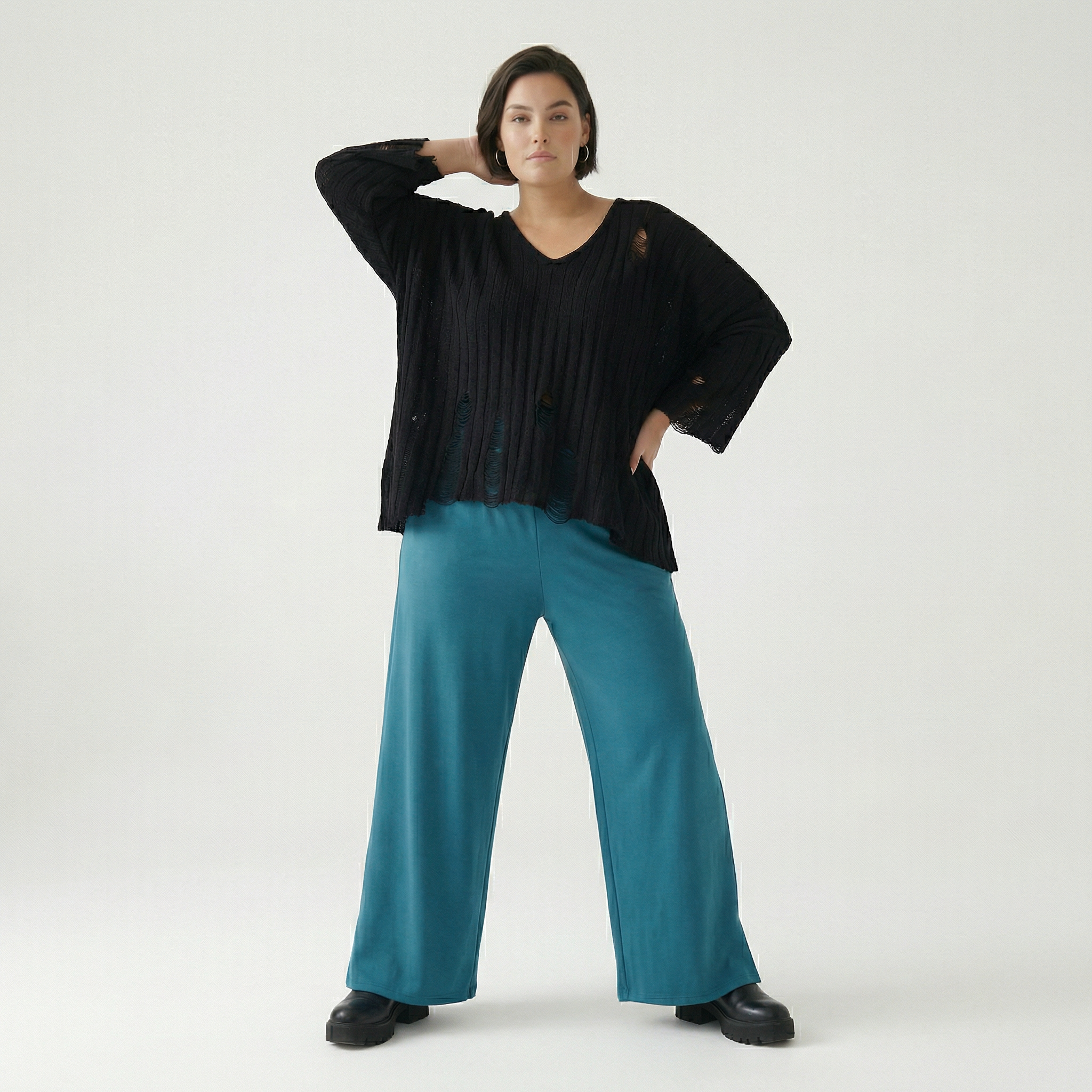  AKH Fashion Hose in gerader Form, aus Materialmix, 1536.00225, Petrol, Ausgefallen, Schick