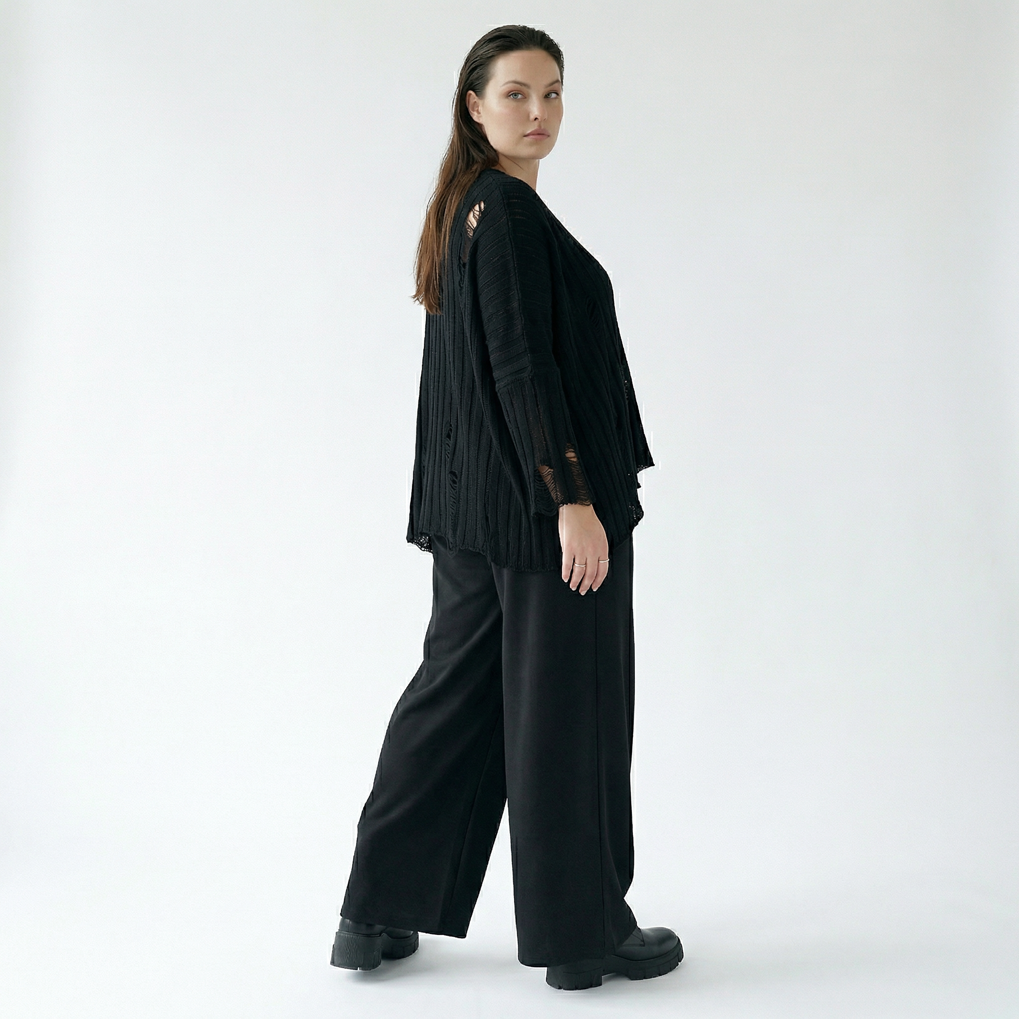  AKH Fashion Hose in gerader Form, aus Materialmix, 1536.00225, Schwarz, Ausgefallen