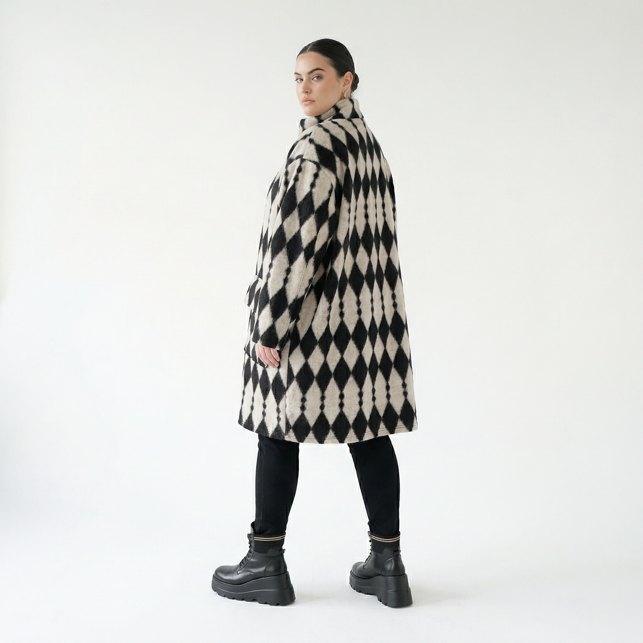  AKH Fashion Mantel in gerader Form, aus Materialmix, 1538.06656, Ecru/Schwarz, Raute