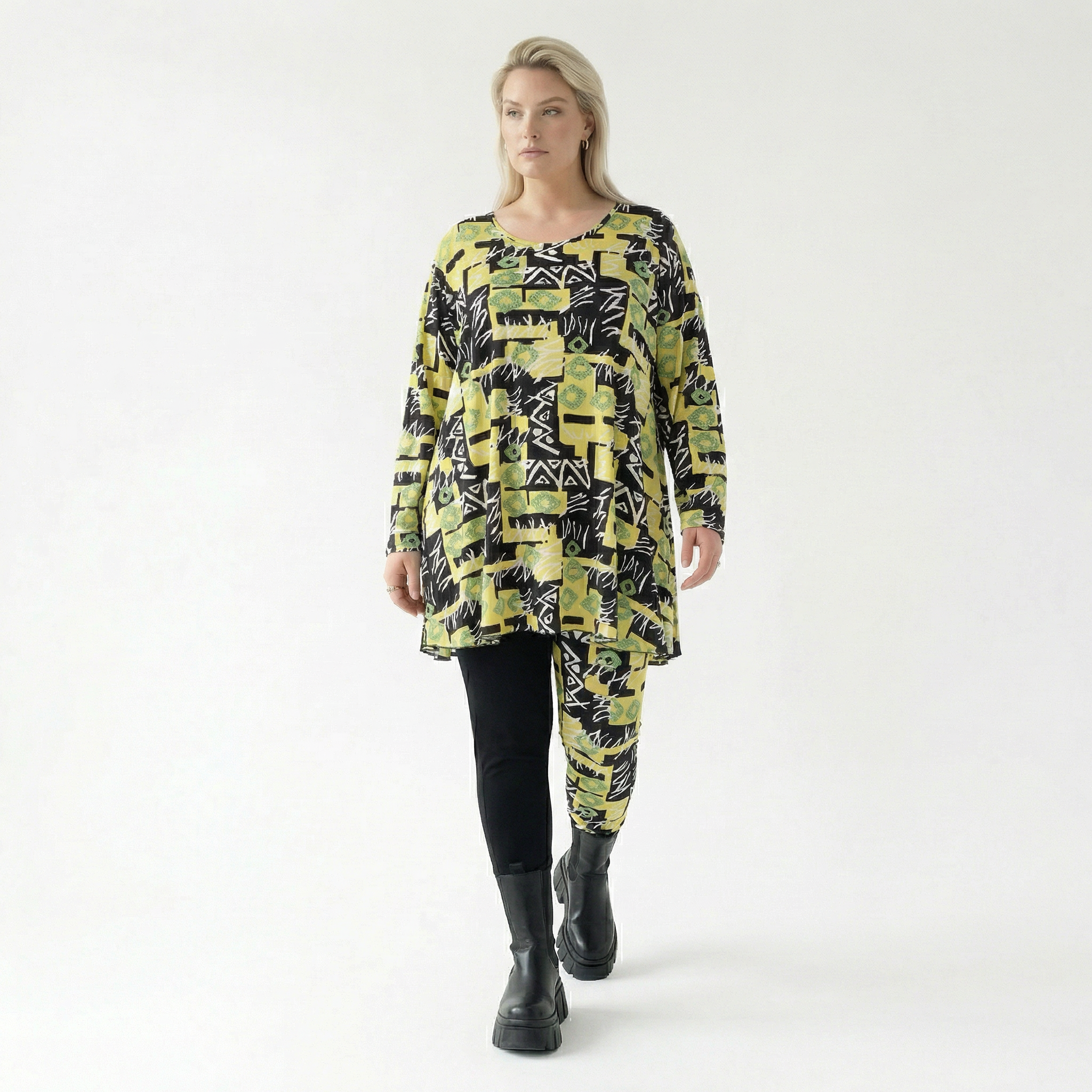  AKH Fashion Shirt in Glocken-Form, aus Viskose, 1556.01892, Gelb/Multi, Abstrakt, Schick