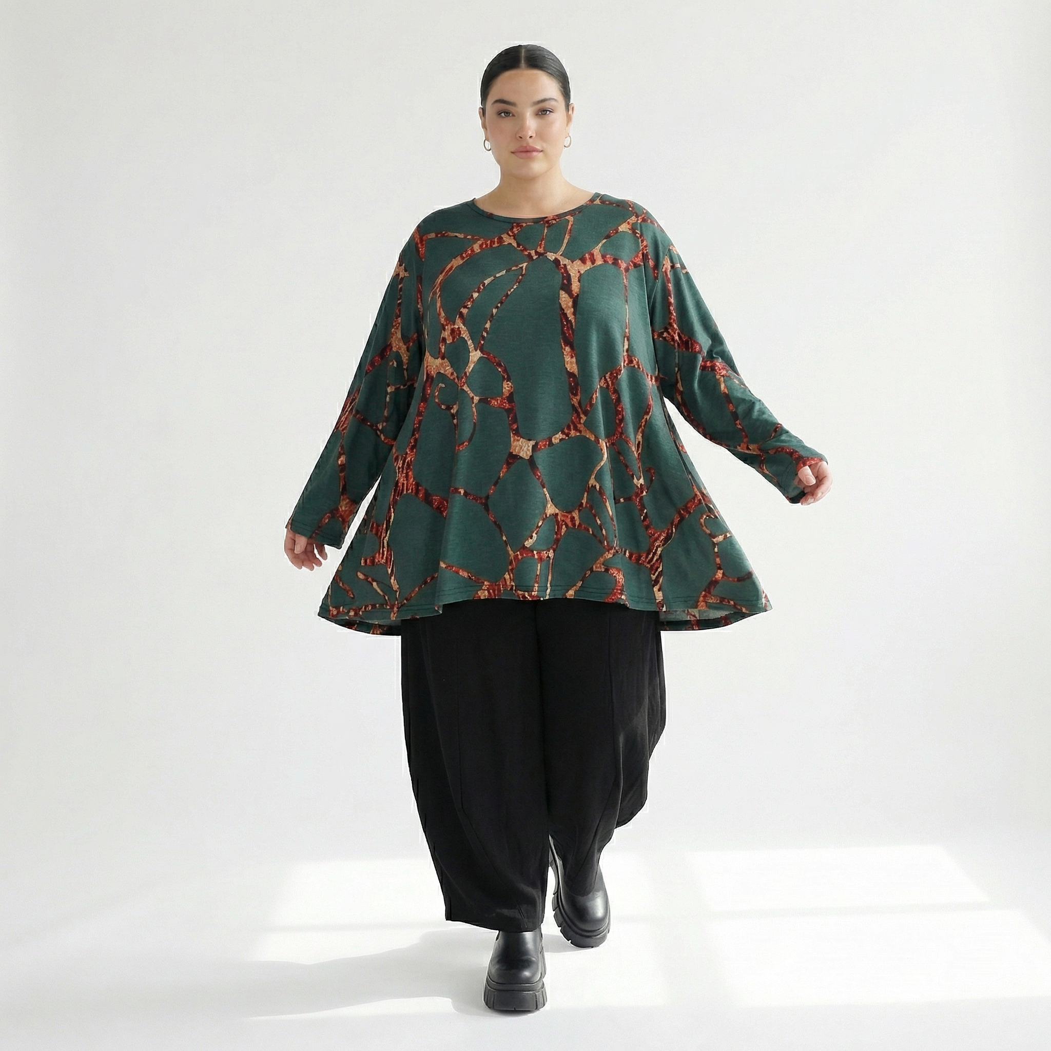  A-Form Bigshirt von AKH Fashion aus Materialmix, 1563.00593, Grün/Multi, Grafik, Ausgefallen