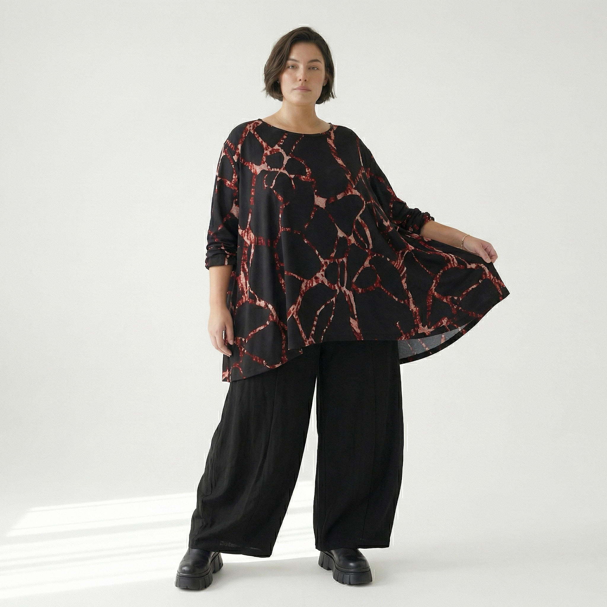  A-Form Bigshirt von AKH Fashion aus Materialmix, 1563.00593, Schwarz/Multi, Grafik, Schick