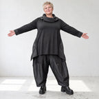 Langarmshirt in A-Form aus Jersey mit Taftdetails Zipfelsaum und seitlichen Schlitzen