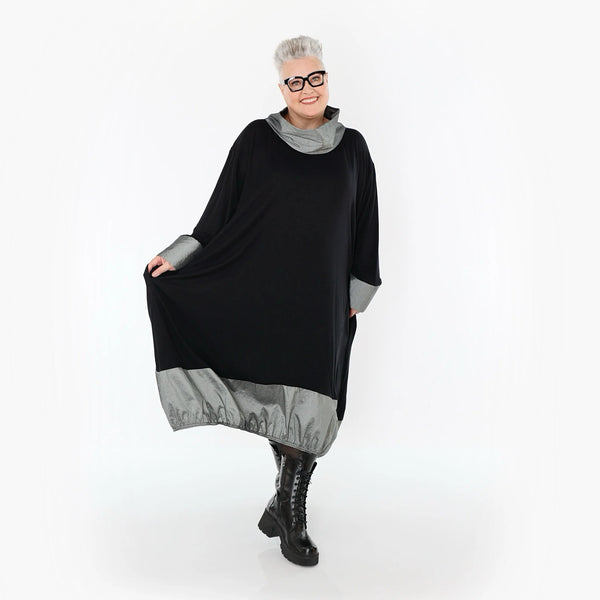Ballonkleid von AKH Premium aus Viskose, P107156, Schwarz/Grau, Ausgefallen, Zeitlos
