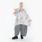  A-Form Bluse von AKH Premium aus Viskose, P107116, Weiß/Grau, Grafik, Ausgefallen, Zeitlos