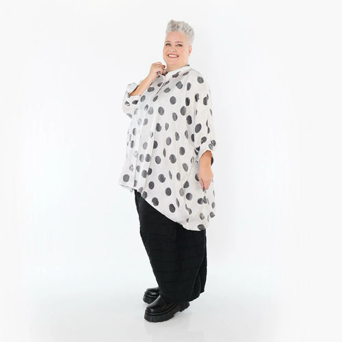  A-Form Bluse von AKH Premium aus Viskose, P1026.7116, Weiß/Grau, Punkte, Ausgefallen