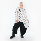  AKH Premium Bluse in Vokuhila-Form, aus Viskose, P1026.7149, Weiß/Grau, Punkte, Schick