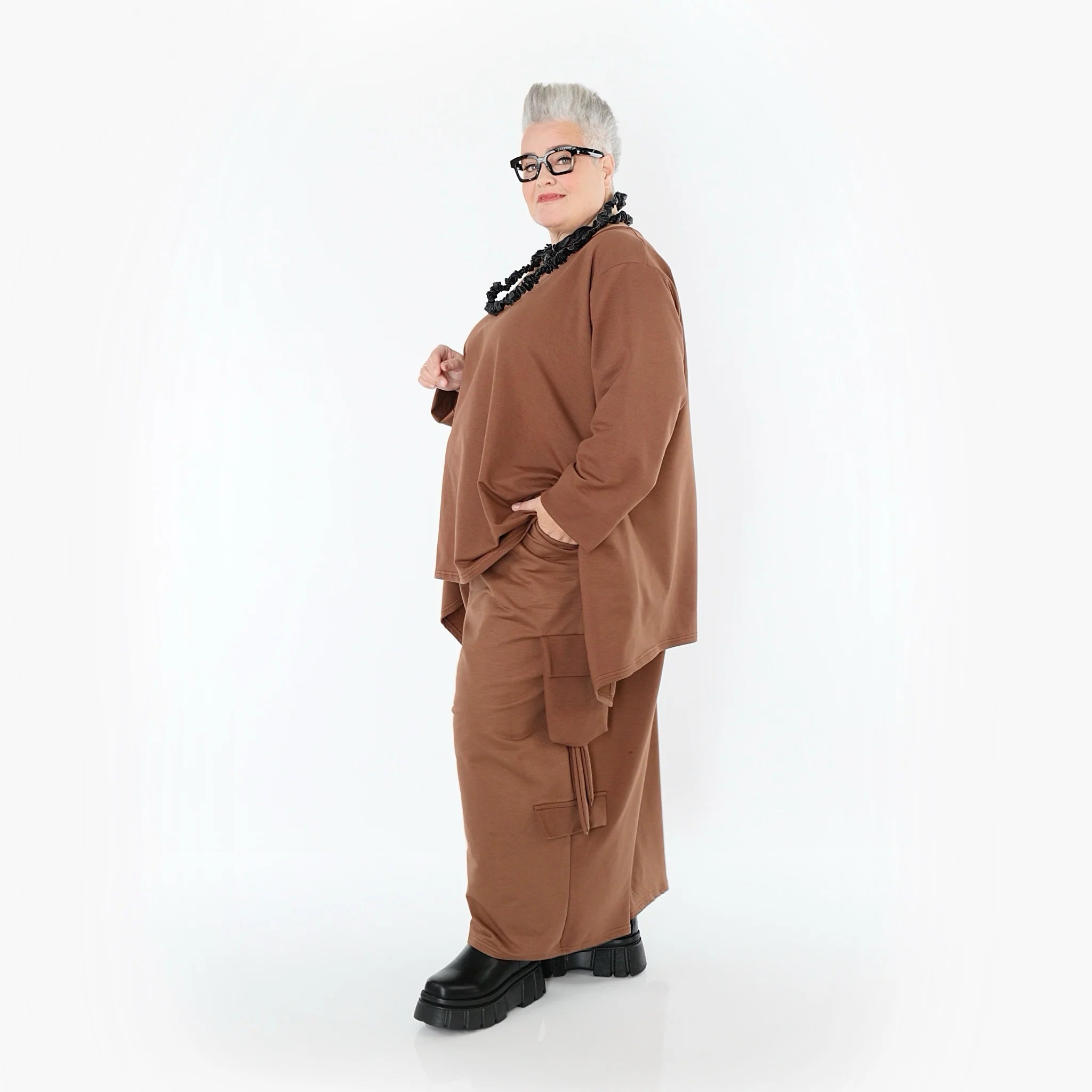 A-Form Bigshirt von AKH Fashion aus Viskose, 1566.06809, Braun, Ausgefallen, Zeitlos, Schick