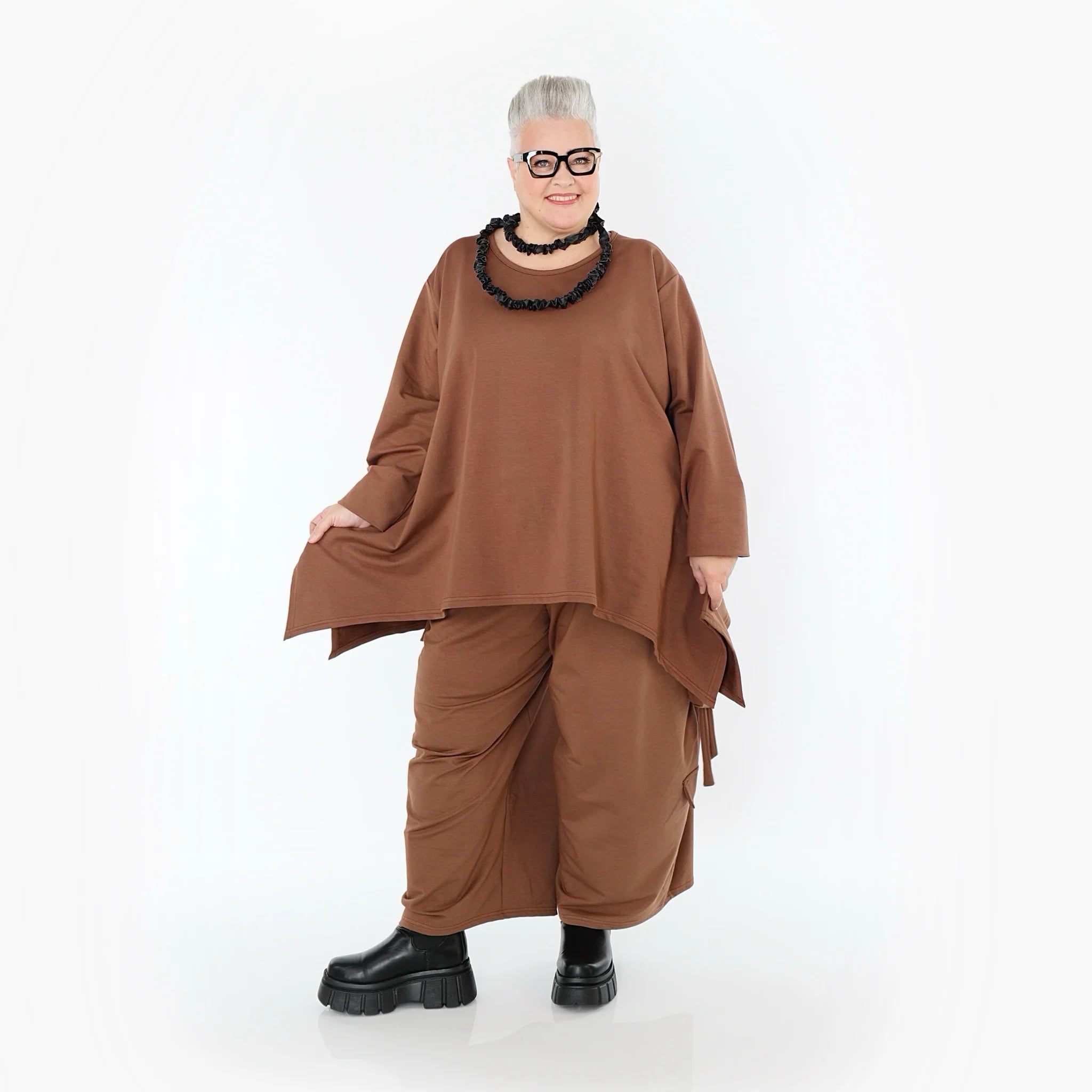 A-Form Bigshirt von AKH Fashion aus Viskose, 1566.06809, Braun, Ausgefallen, Zeitlos, Schick