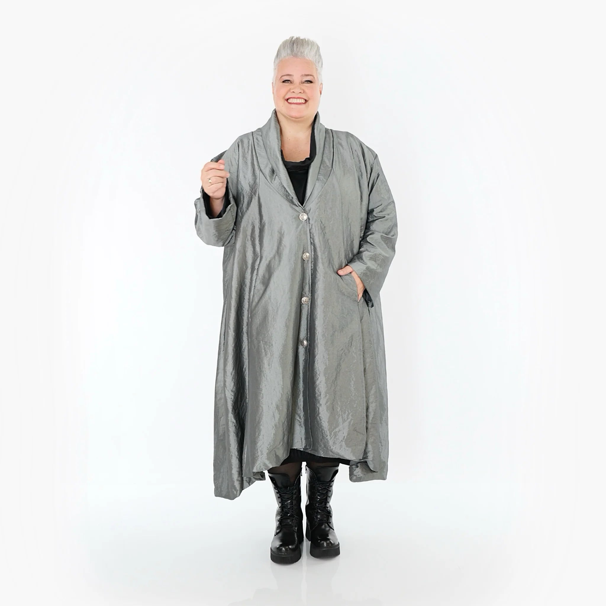  A-Form Mantel von AKH Premium aus Viskose, P106167, Grau, Ausgefallen, Zeitlos, Schick