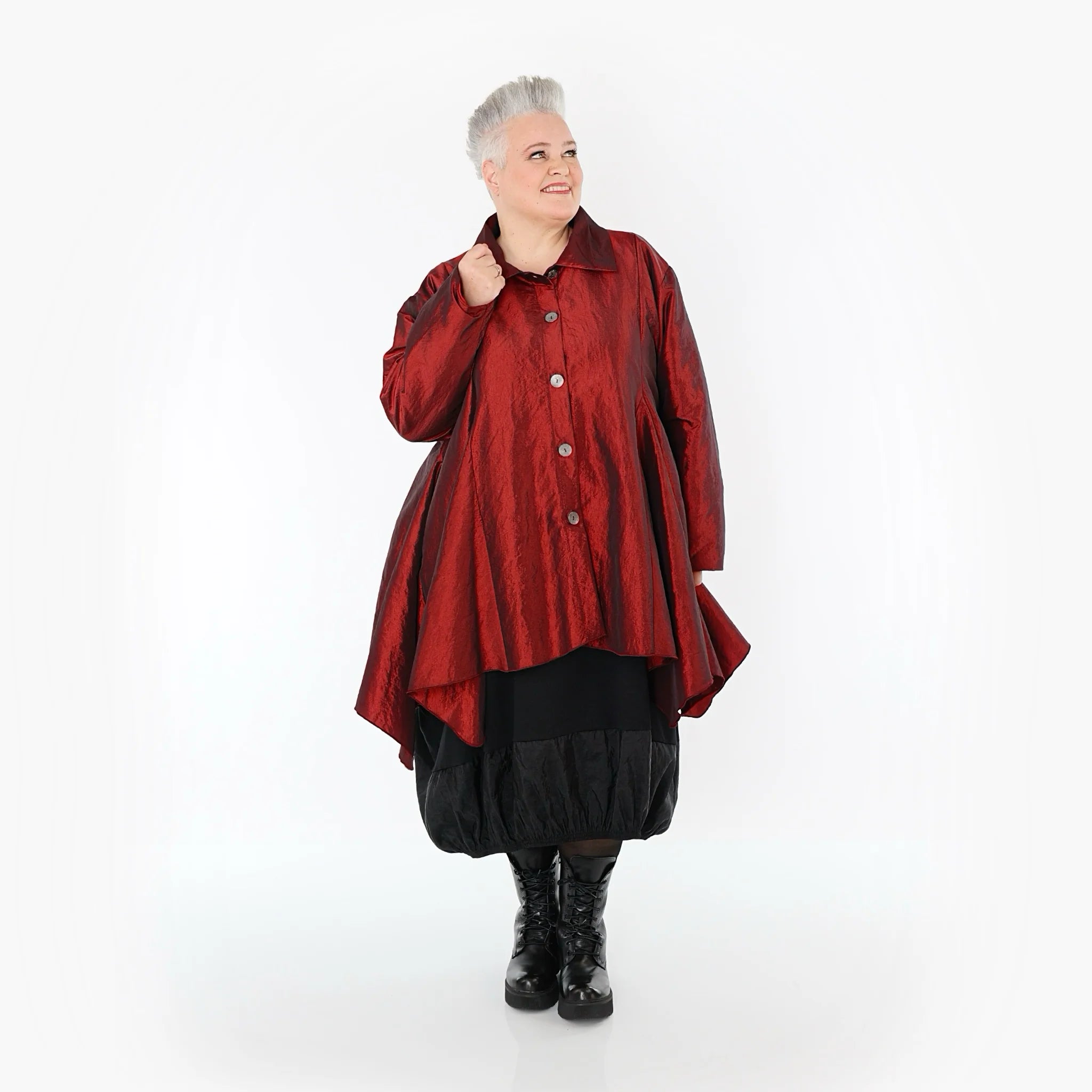 AKH Premium Jacke in Glocken-Form, aus Viskose, P107148, Dunkelrot, Ausgefallen, Zeitlos