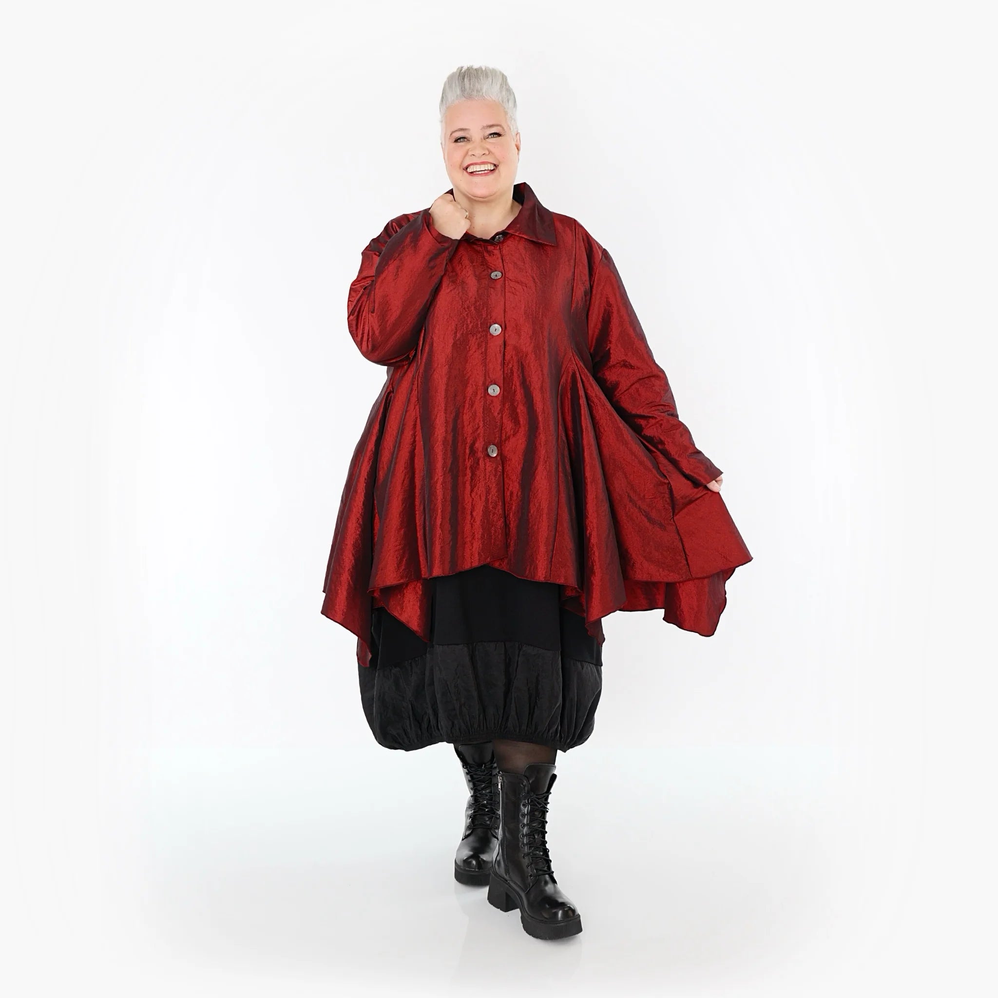 AKH Premium Jacke in Glocken-Form, aus Viskose, P107148, Dunkelrot, Ausgefallen, Zeitlos