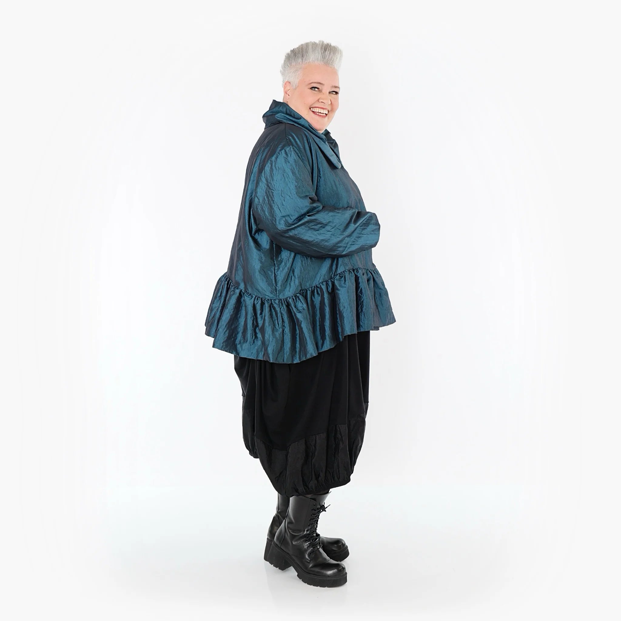  A-Form Jacke von AKH Premium aus Viskose, P107166, Petrol, Ausgefallen, Zeitlos, Schick