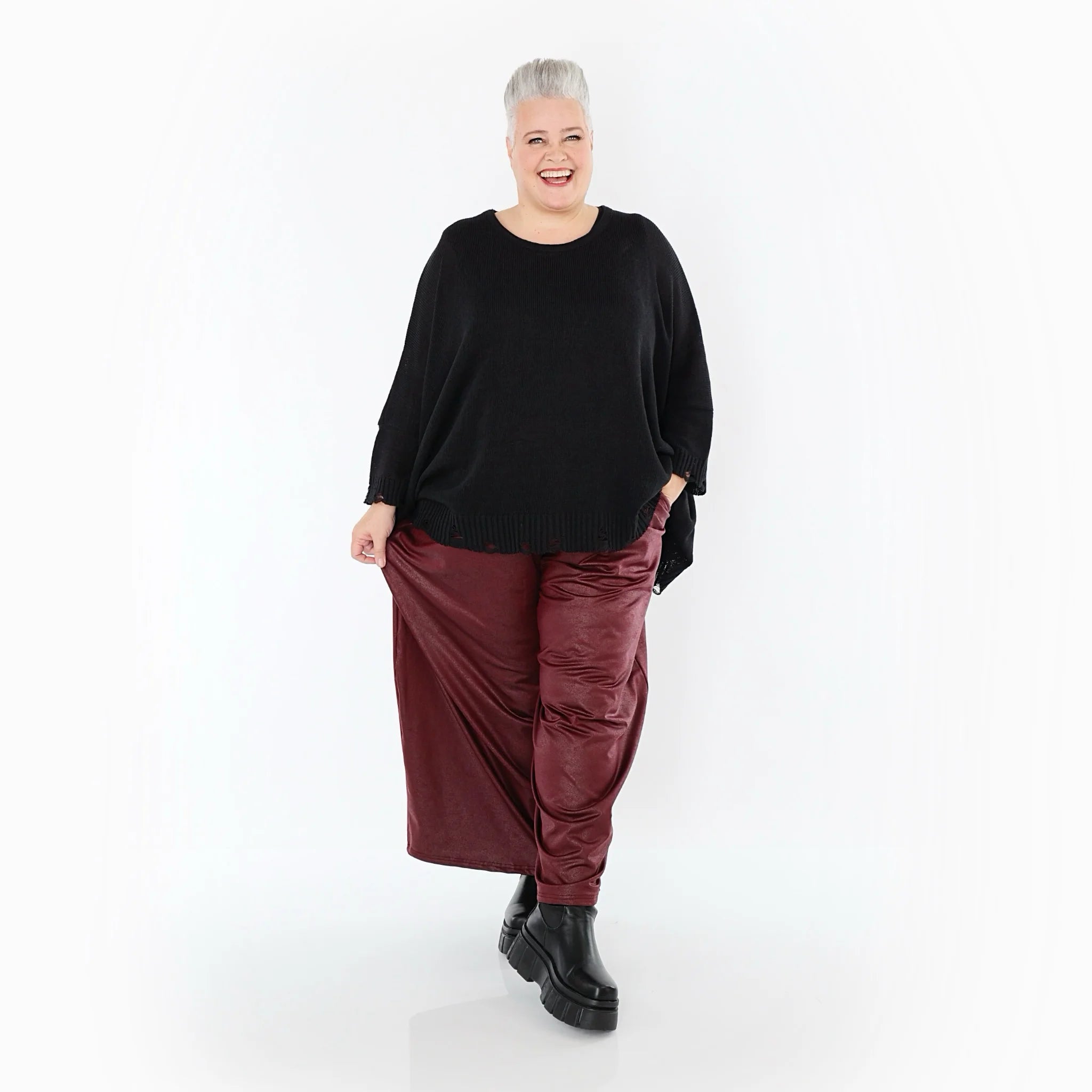  Ballonhose von AKH Premium aus Materialmix, P1027.7126, Weinrot, Ausgefallen, Zeitlos