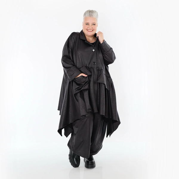  A-Form Jacke von AKH Premium aus Materialmix, P1027.7147, Schwarz, Ausgefallen, Zeitlos