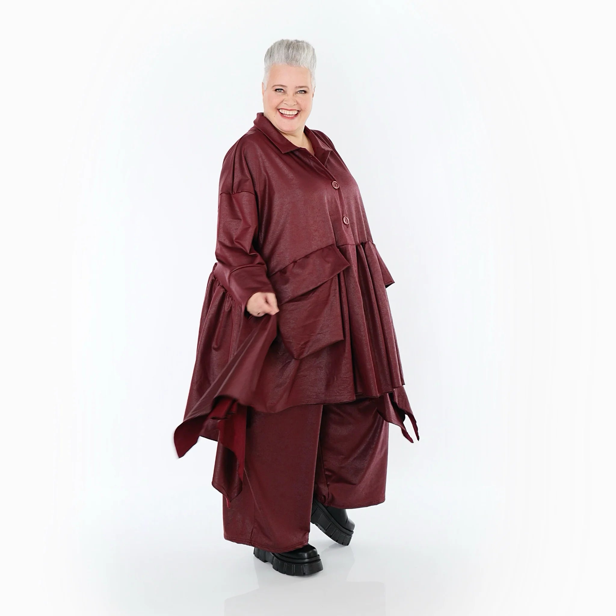  A-Form Jacke von AKH Premium aus Materialmix, P1027.7147, Weinrot, Ausgefallen, Zeitlos