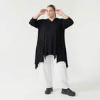 Schwarzes A-Form Kapuzenshirt Viskosejersey mit Dreiviertelarm Taschen Zipfelsaum weich
