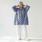  A-Form Bluse von AKH Fashion aus Baumwolle, 1504.07110, Blau/Weiß/Silber, ZickZack, Schick