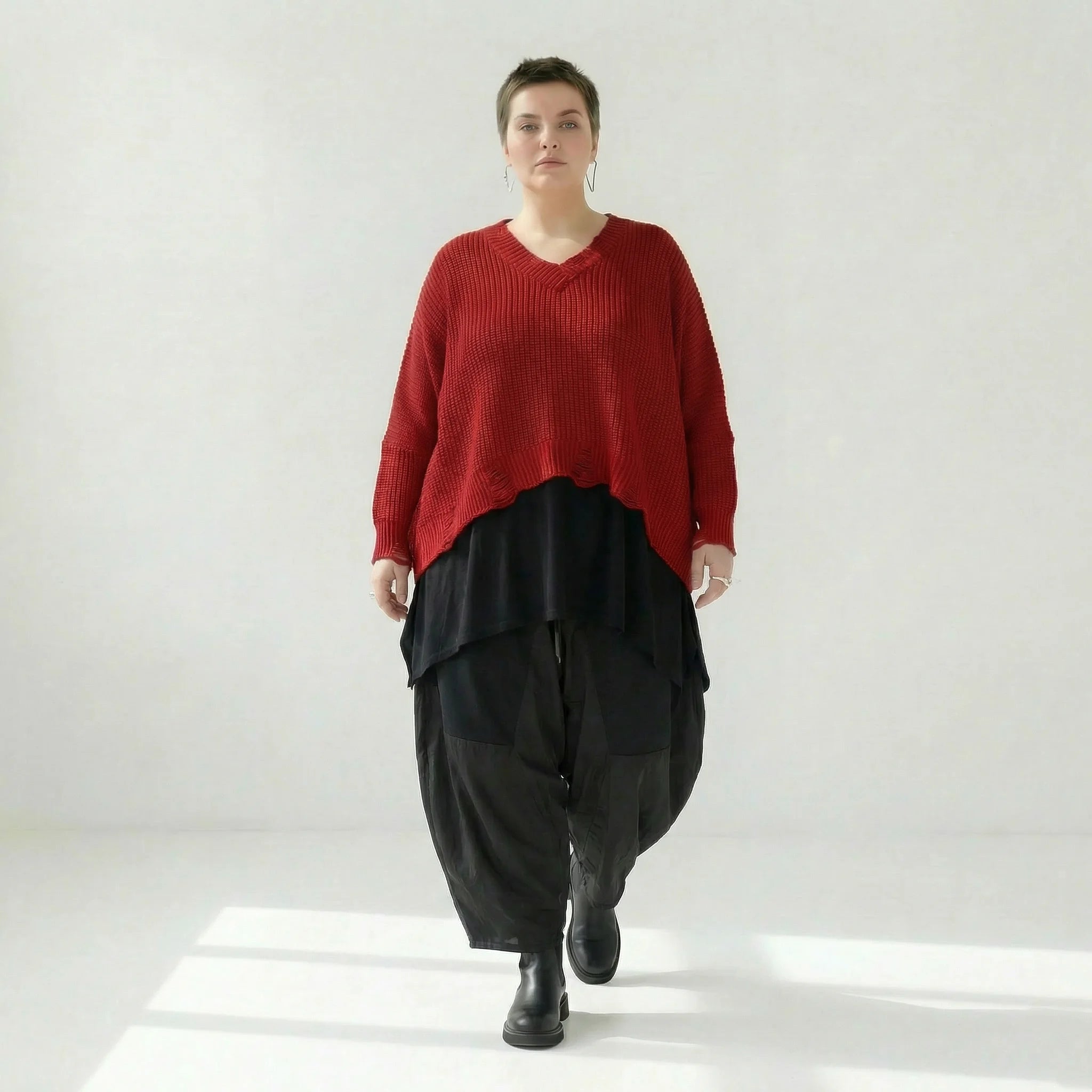  AKH Premium Überwurf in kastiger Form, aus Baumwolle, P1032.2602, Rot, Ausgefallen, Schick