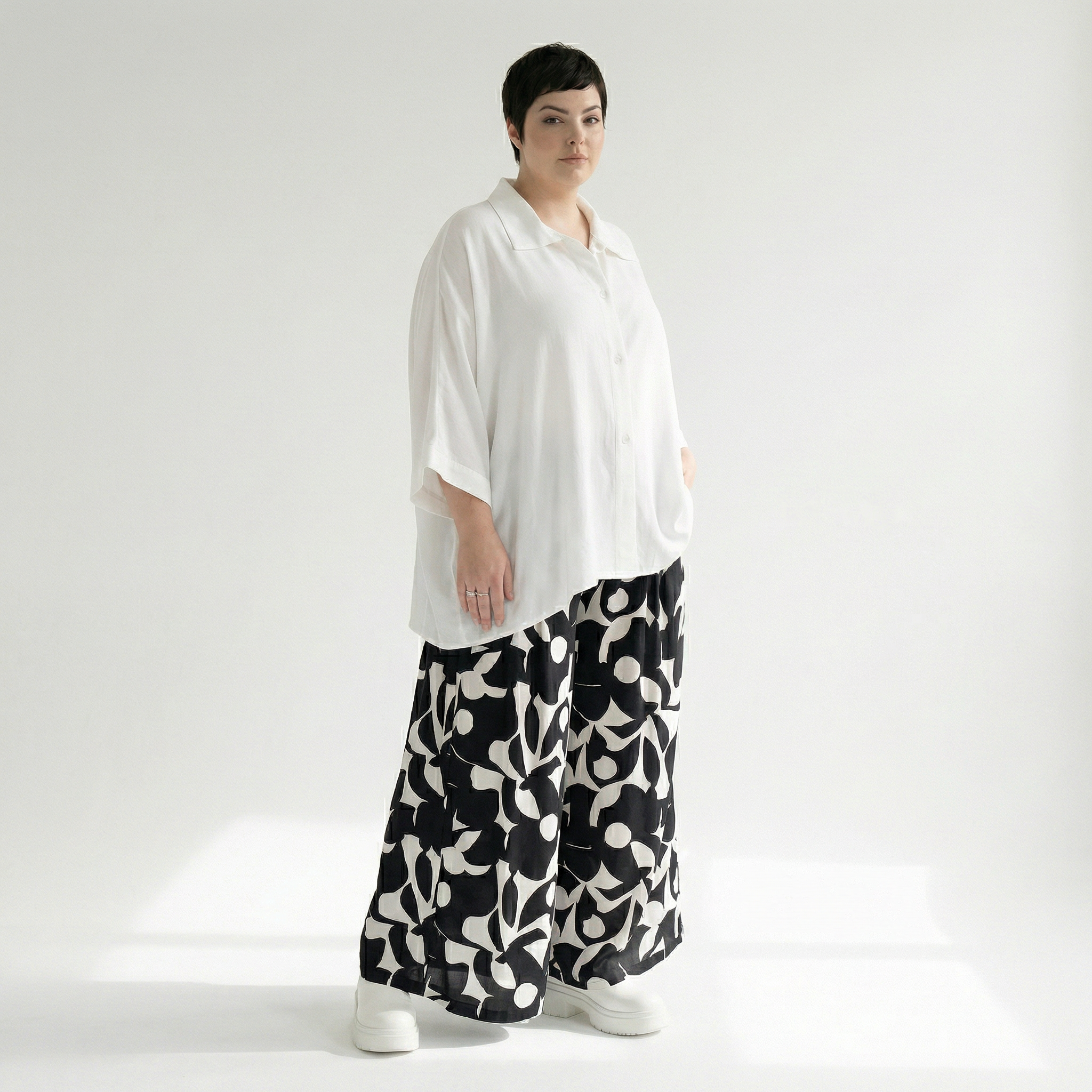 Palazzo Hose von AKH Fashion aus Viskose, 1471.07063, Schwarz/Weiß, Muster, Ausgefallen