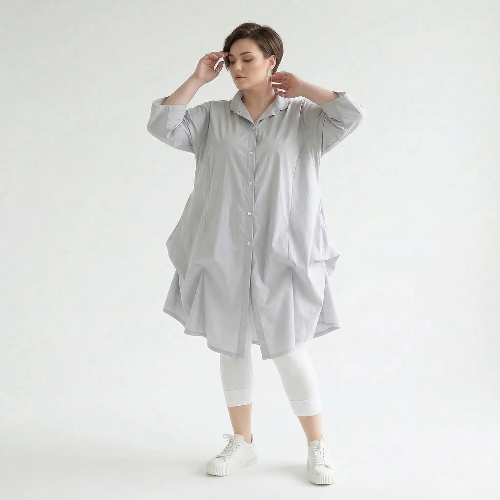 Elegante Glockenform Bluse im lässigen Lagenlook aus feiner, leicht luftiger Popeline, Grau