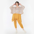 Ausgefallener Lagenlook Überwurf aus feinem Jersey mit weichem Stretch und Pinselstrichmuster, Ecru/Rosa/Multi