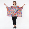Ausgefallenes Oversize Lagenlook Big Shirt in A-Form mit glattem, weich fließendem Stoff, Mehrfarbig