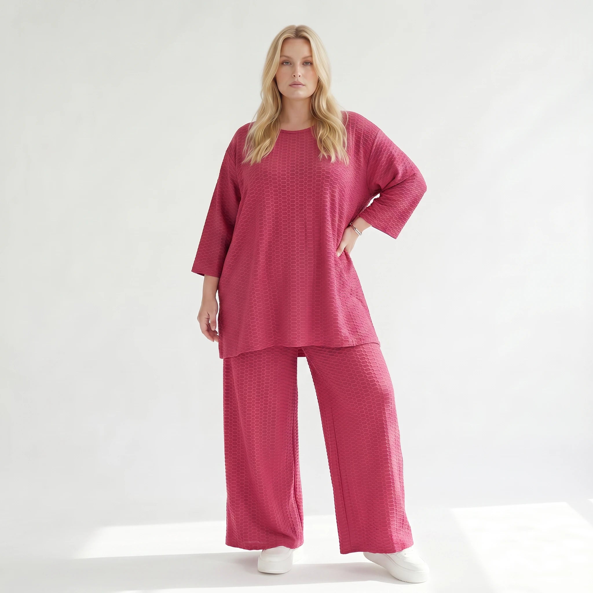Ausgefallene Palazzo Hose im stilvollen Lagenlook mit weiten Beinen und fließend weicher Struktur, Fuchsia