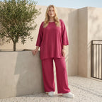 Ausgefallen legeres Oversize A-Form Shirt im soften fließenden Lagenlook mit Waffelstruktur, Fuchsia