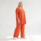 Ausgefallene Palazzo Hose im Lagenlook mit stretchigem Jacquard, weich fließend und leger, Rost